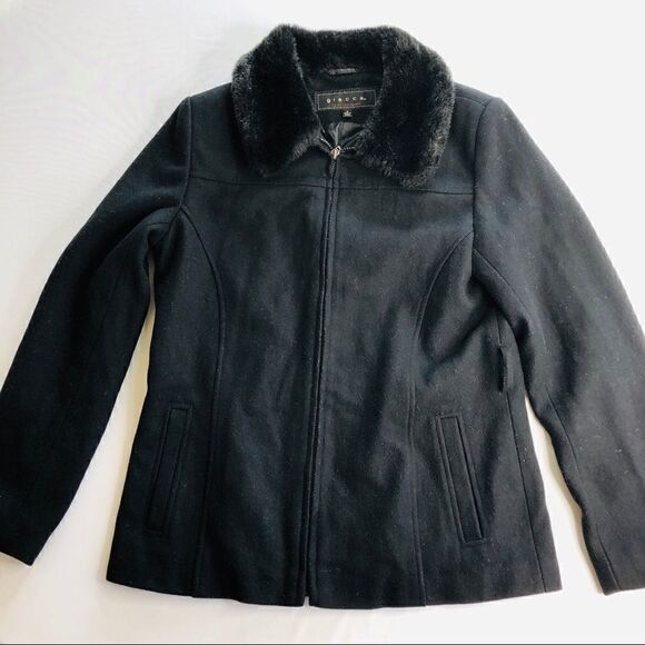 GIACCA Black Wool Coat with Faux Fur Trim - Picture 9 of 15